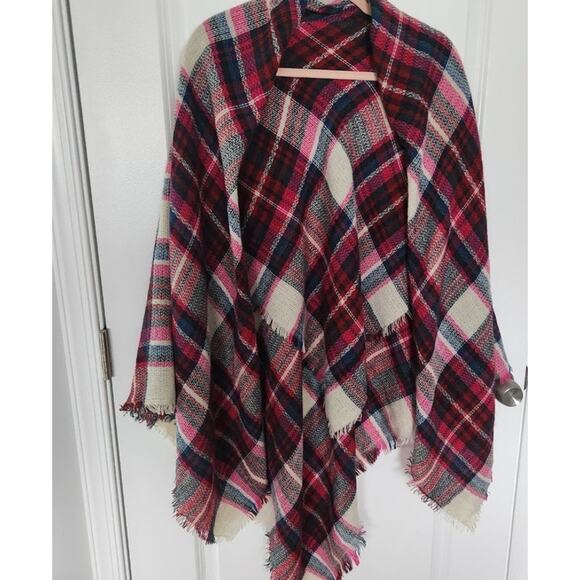 Fuchsia Pink Multi Color Oversized Square Scarf Wrap - Picture 8 of 8